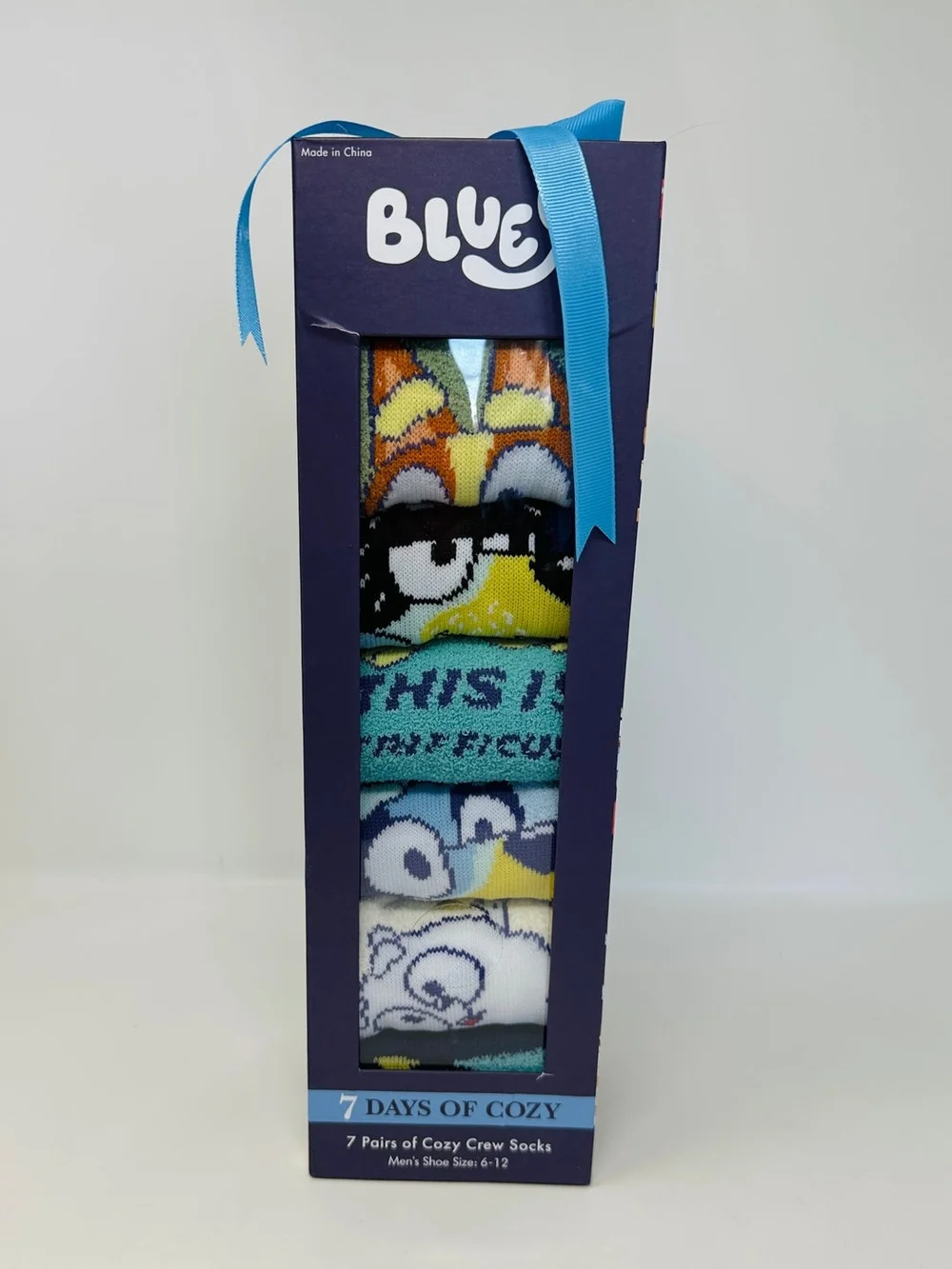 Bluey Men's 7-Pack Cozy Crew Socks - Multi-Color Size 6-12